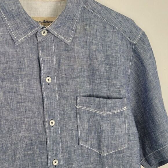 Tommy Bahama Size M Party Breezer Linen Short Sleeve Button Up Shirt Bering Blue - Picture 8 of 12